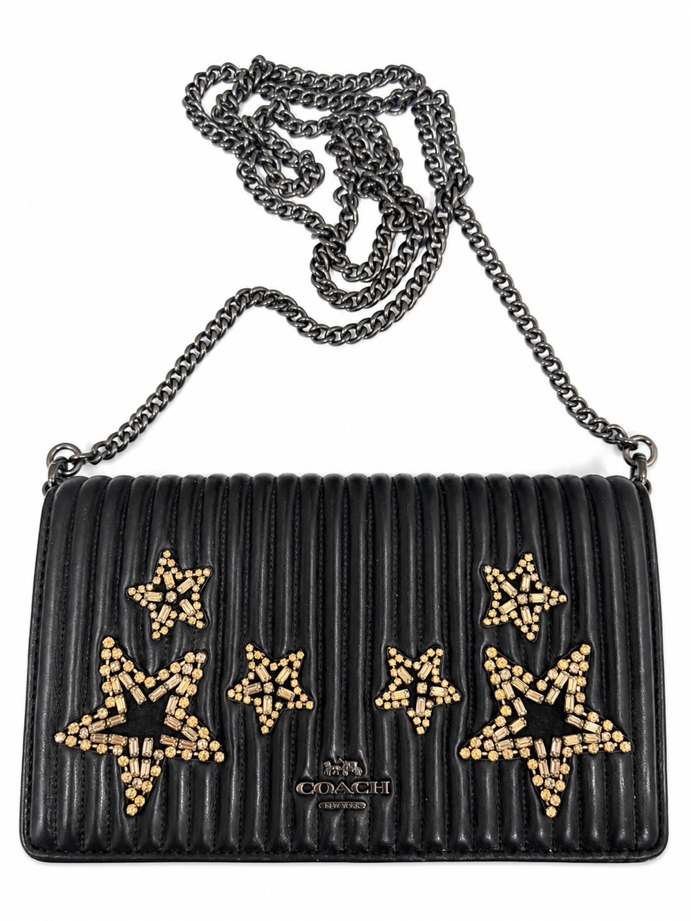 Coach 1941 Crystal Star Foldover Chain Clutch Wallet on Chain Black EUC